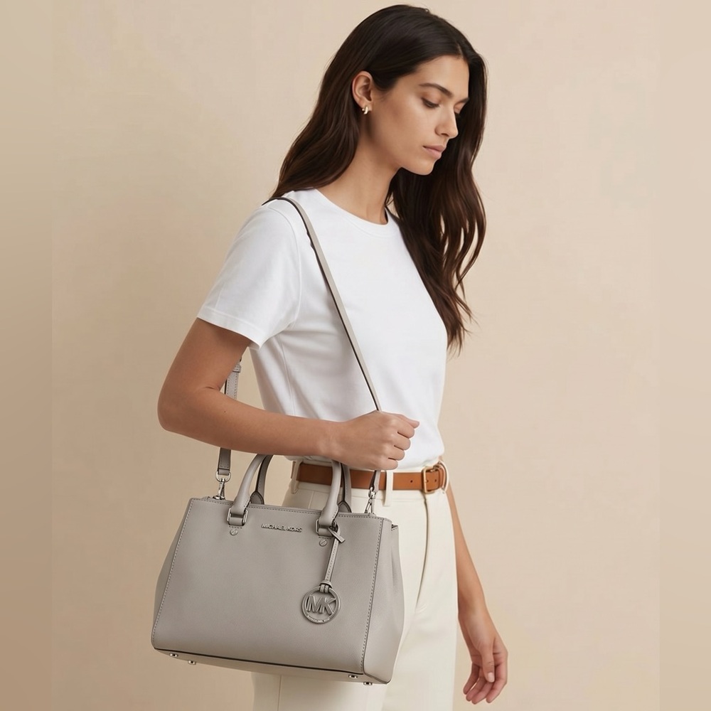 Michael Kors Savannah Medium Satchel Dove Grey Saffiano Leather Crossbody Bag